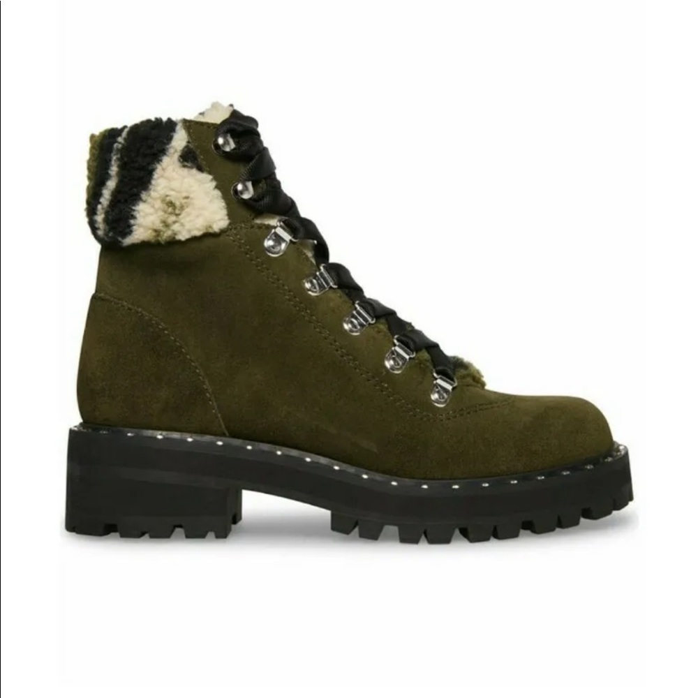 STIVE MADDEN Receptive Lece Up Suede Green-Military Boots Size 8 M